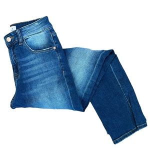 Madison monroe high rise slim straight crop womens 0/25 med wash jean distressed